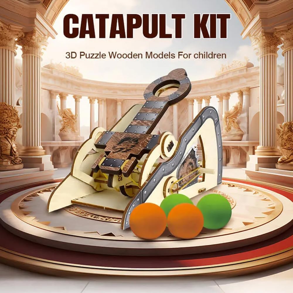 LIVEVIE 3D Wooden Catapult Kit STEM Toy for Kids, Includes Panels,