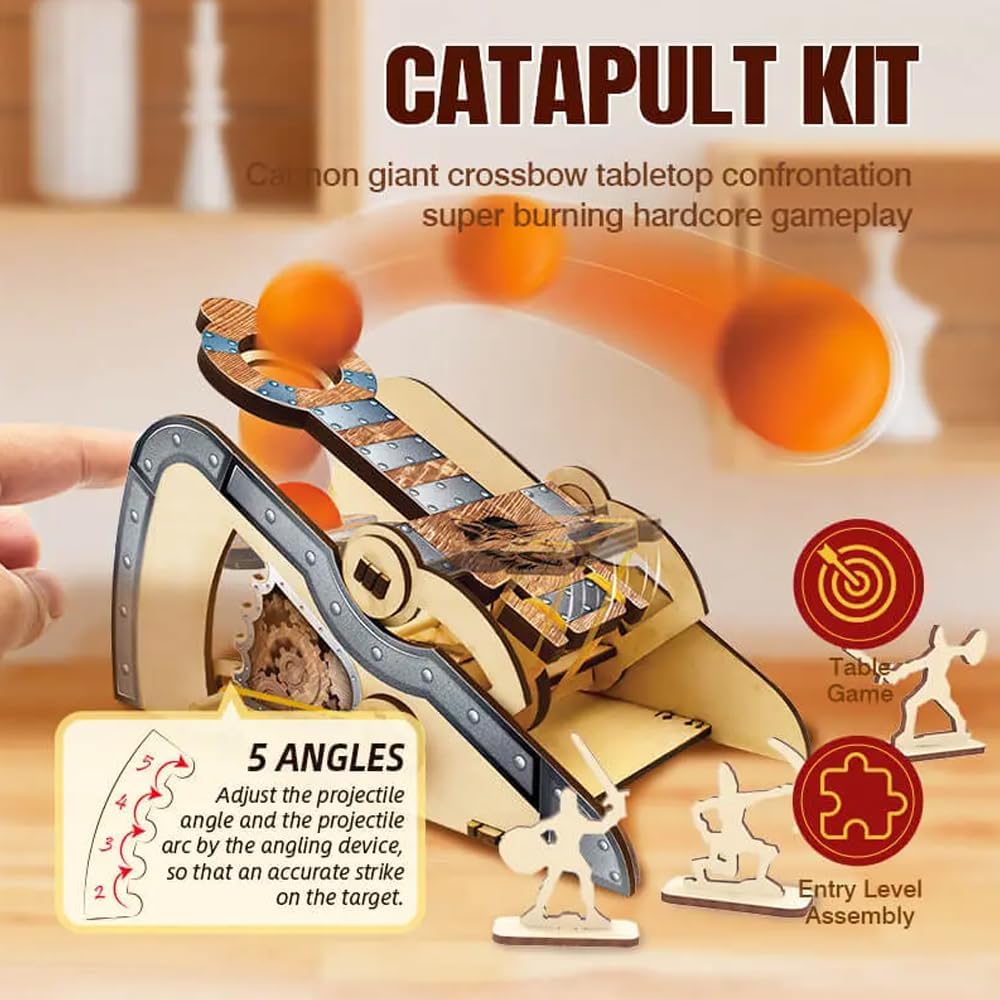 LIVEVIE 3D Wooden Catapult Kit STEM Toy for Kids, Includes Panels,